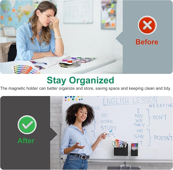 Magnetic Pen Holder,2 Pack Magnetic Dry Erase Marker Holder with Generous Compartments,Strong Magnet Storage Marker Pen Pencil Organizer for Office, Refrigerator, Whiteboard,Locker and Metal Cabinets