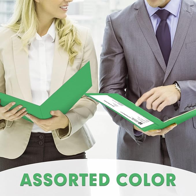 Two Pocket Folders, PANDRI 50 Pack 2 Pocket Folders, Letter Size Paper File Folder for School Office Home Business, Green