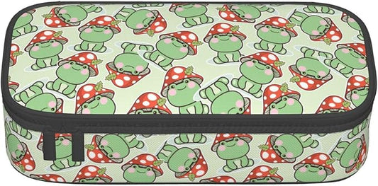 Cute Frog Red Mushroom Large Pencil Case With Zipper Compartments Stationery Pencil Bag For Kids Teens Students School Supplies