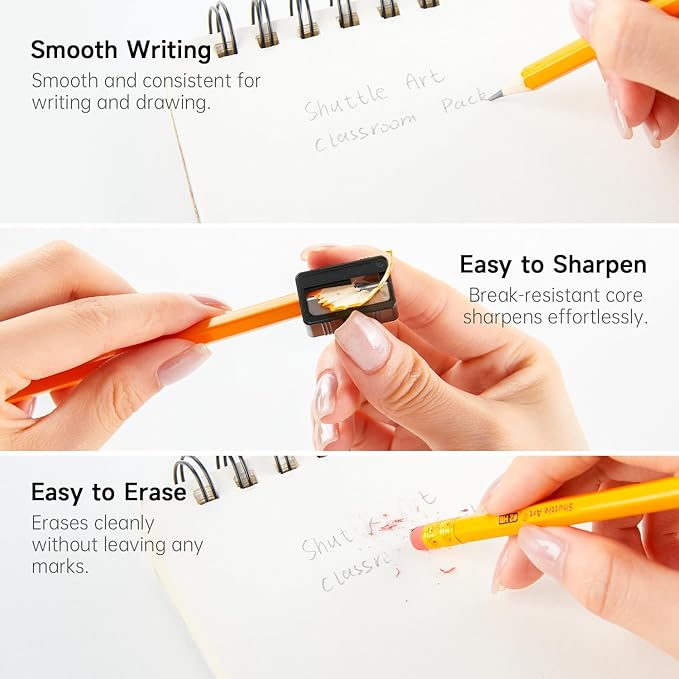 Shuttle Art Wood-Cased #2 HB Pencils, 1000 Pack Sharpened Yellow Pencils with Erasers, Bulk Pack Graphite Pencil for School and Teacher Supplies, Writing, Drawing and Sketching