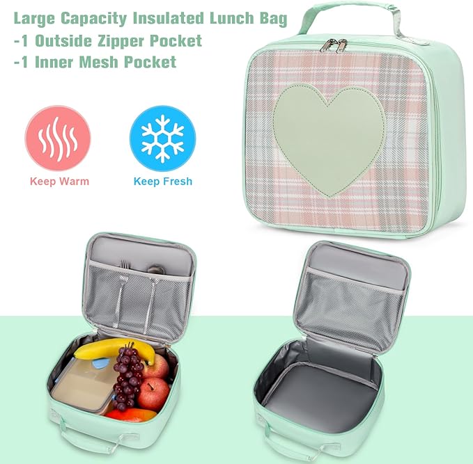 Backpack for Girls - Bookbag Backpacks Schoolbag for Girls Kids Teen Women Casual Travel Daypacks - School Bag Elementary Middle School College Cute Backpack with Lunch Box (Green)