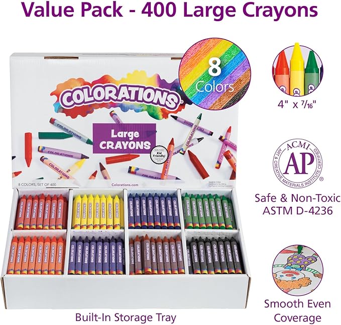 Colorations Large Crayons - 8 Colors, Set of 400 (Item # CLBIGS)