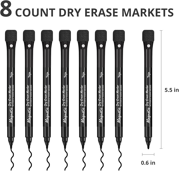 Magnetic Dry Erase Whiteboard Markers, 8 Count Black Fine Tip Thin Dry Erase Markers with Eraser for Home Office School Supplies-Black