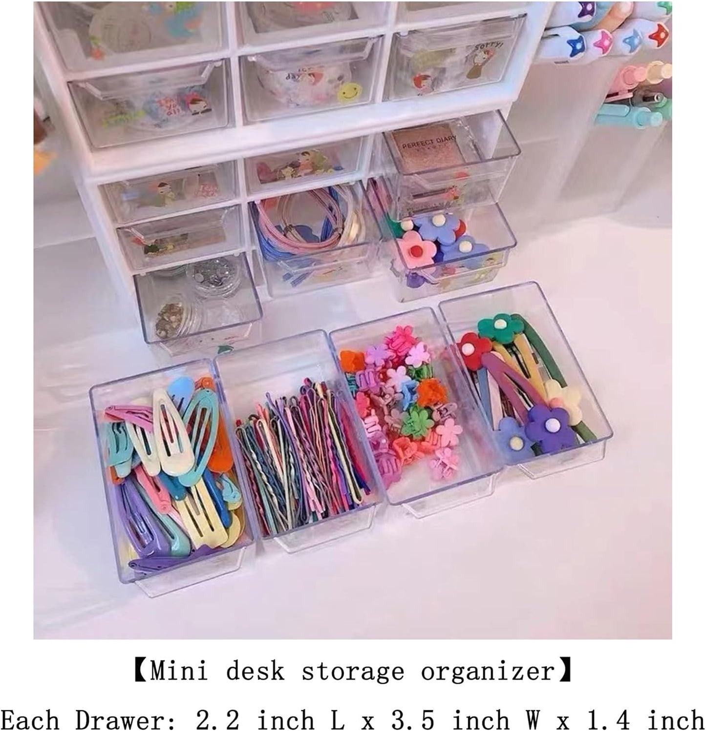 Feadily 2PCS Small Drawer Organizer for Desk, Desktop Drawer Organizer with 9 Clear Drawers, Plastic Desktop Storage Drawers 7.1 Inch x 3 .9 Inch x 4.7 Inch, Yellow