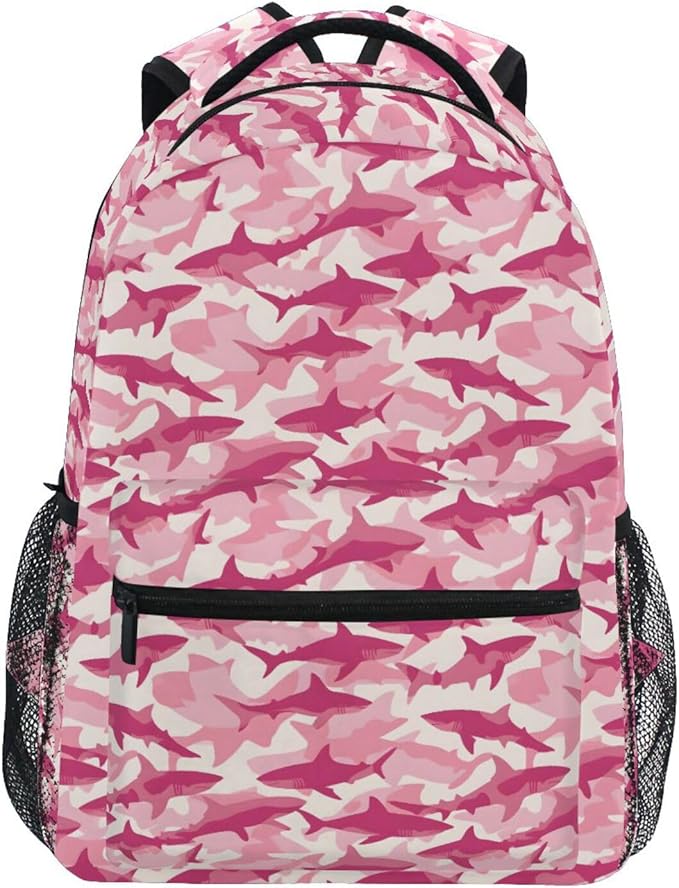 Pink Sharks Backpack for School Student Laptop Travel School Bag for Boys Girls Daypack