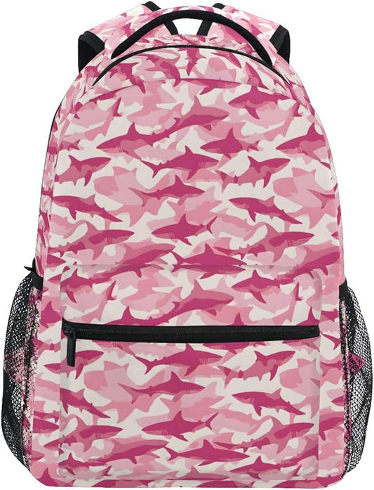 Pink Sharks Backpack for School Student Laptop Travel School Bag for Boys Girls Daypack