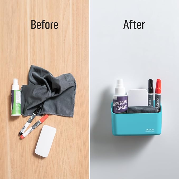 loukin Magnetic Marker & Remote Control Organizer, Dry Erase Marker Holder, Magnetic Storage for Whiteboard or Refrigerators (Sky Blue)