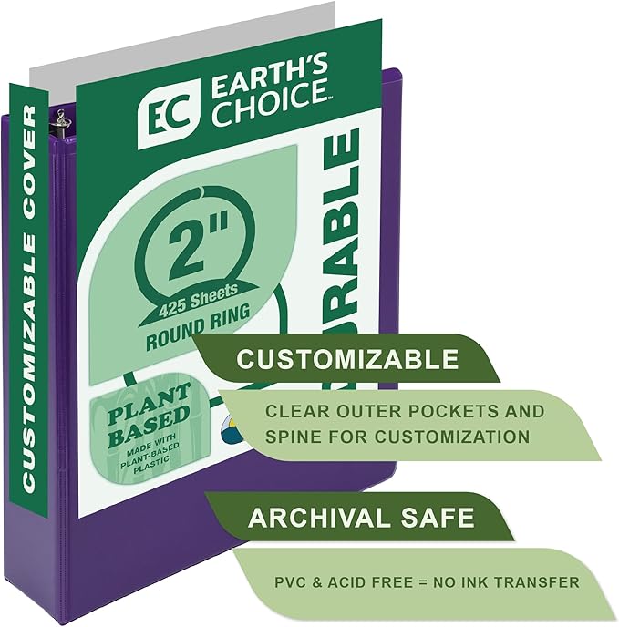 Samsill Plant-Based 2 Inch Durable Round Ring, Made in USA, View Binder, Eco-Friendly, USDA Certified Biobased, Purple