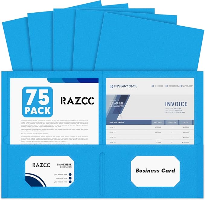 Two Pocket Folders, 75 Pack, Letter Size, Blue
