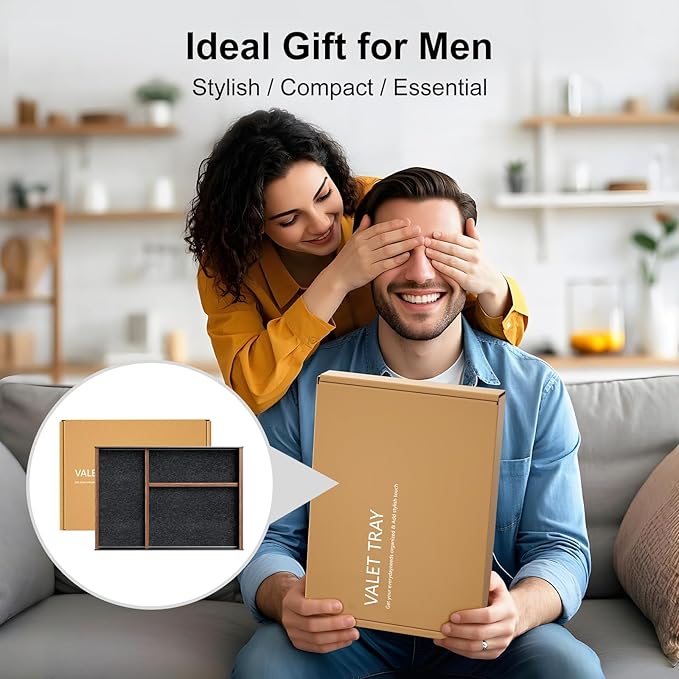 UPERGO Desk Drawer Organizer Tray, Mens Valet Made of Aluminum and Walnut, Aesthetic Desk Accessories for Office Home Supplies