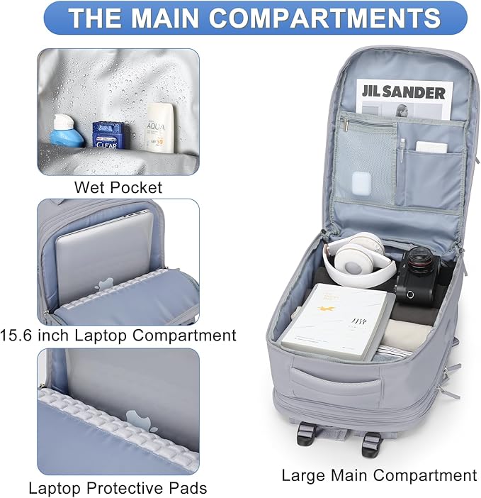 Expandable Backpack For Traveling On Airplane Carry On Backpack Flight Approved Personal Item Travel Backpack For Women Men Airline Approved Gym Bag With Shoe Compartment Travel Weekender Bag