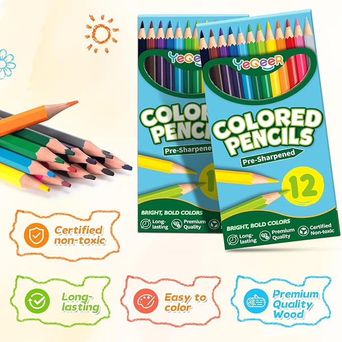 Colored Pencils Bulk, 12 Assorted Colors, 100 Packs Pre-sharpened Coloring Pencils Set for Kids and Adult, Teachers Essential Classroom Prizes, Back to School Supplies (1200)
