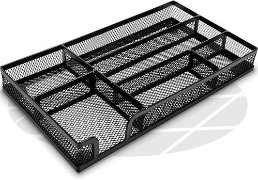 Desk Drawer Organizer Tray Versatile Metal Mesh Desk Organizers and Accessories for Office Supplies, School, Home, 10.34 x 6.1 x 1.38 Inches