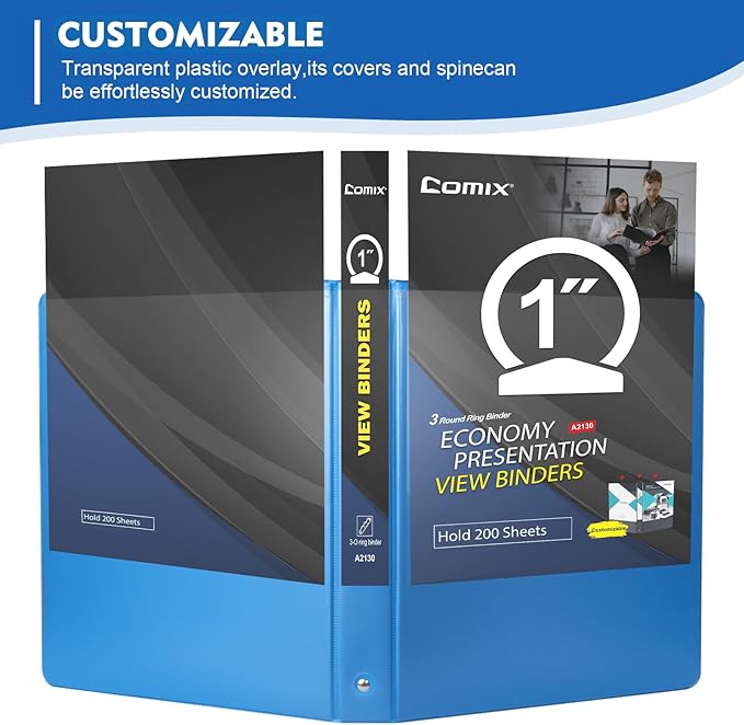 COMIX 3 Ring Binder 1 inch with Clear View Cover, 1" View Binder Holds 200 Sheets of US Letter Size Paper, 6 Pack (Light Blue)