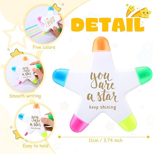 24 Sets Back to School Gifts for Students Star Highlighters with You're a Star Cards Gift Bags 5 in 1 Fluorescent Pens Affirmation Gifts for First Day of School Party Favor (Shining)