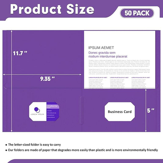 Two Pocket Folders, PANDRI 50 Pack 2 Pocket Folders, Letter Size Paper File Folder for School Office Home Business, Purple