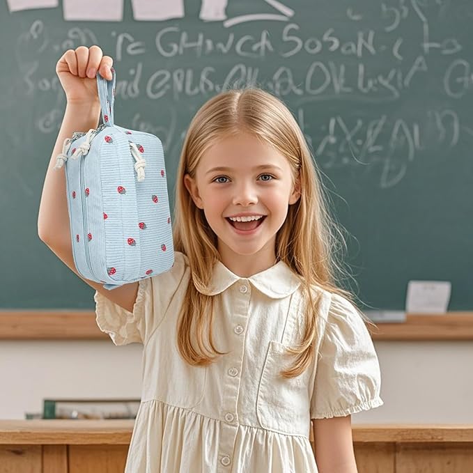 Bluboon Big Capacity Pencil Case Pencil Pouch Pen Case School Supplies Cute Pencil Box Pencil Bag for Teen Girls Boys Women Man (Strawberry Blue)