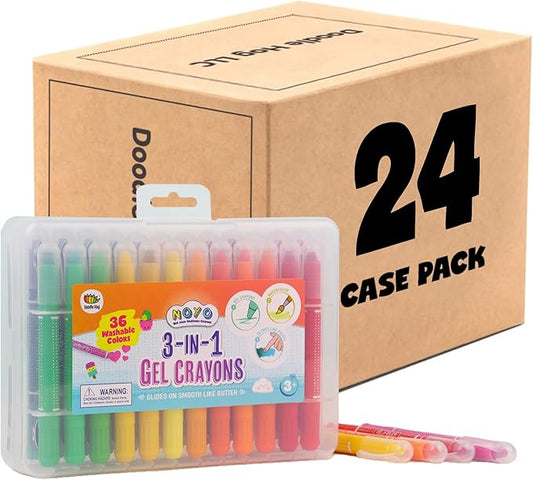 DOODLE HOG Washable Crayons 36 Colors, Kids and Toddler Crayons, Watercolor, Non Toxic, 3 in 1 (Pack of 24)