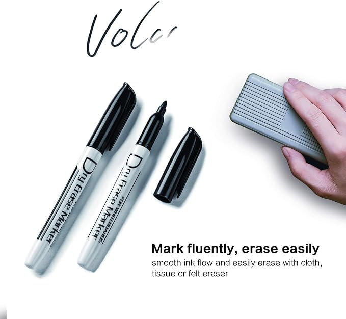 Volcanics Black Dry Erase Markers Low Odor Fine Whiteboard Markers Thin Box of 80
