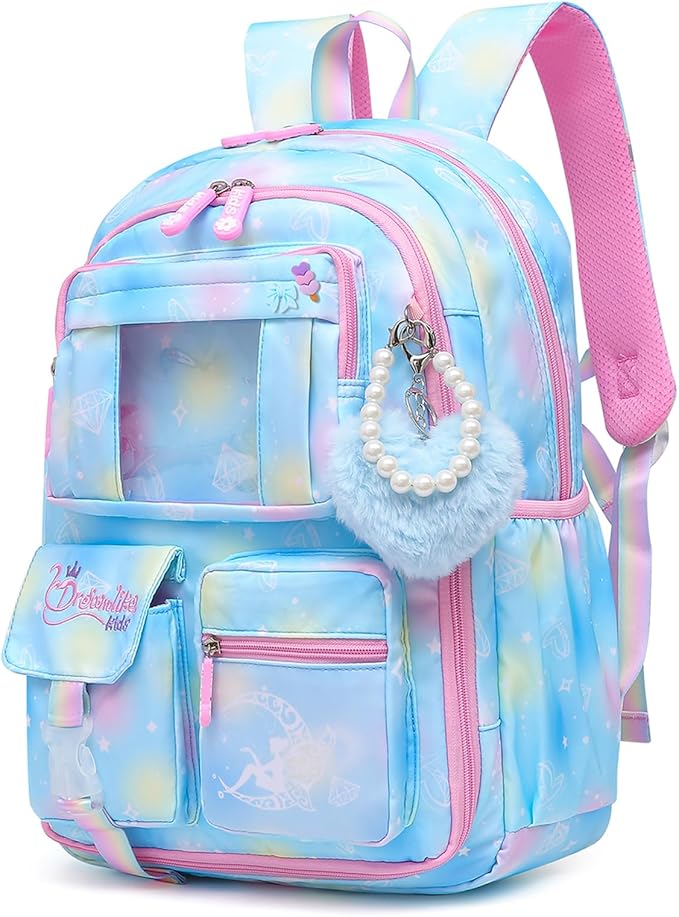 Sweet Girls Backpack School Bag for Students Kids Book Bag with Multiple Pockets Children's Backpack Trendy Laptop Backpack（17inch Blue）