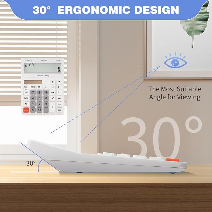 Desktop Calculator Large Display Big Buttons with 12 Digits 2-line LCD, Dual Solar Power and Battery, Calculator with Tax and Check Function for Office, Home, School and Business Large Size（OA-608）