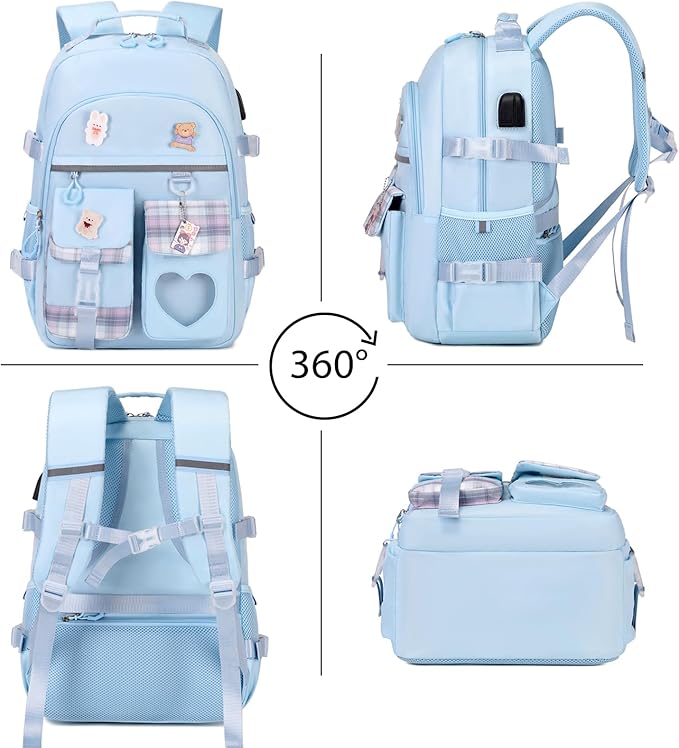 Backpack for Girls - Bookbag Backpacks Schoolbag for Girls Kids Teen Women Casual Travel Daypacks - School Bag Elementary Middle School College Cute Backpack with Lunch Box (Blue)