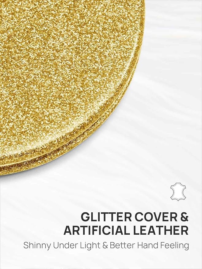 OMIRO 1X/10X Magnifying Compact Mirror with PU Leather, Ultra-Portable for Purses and Travel, Round Gold