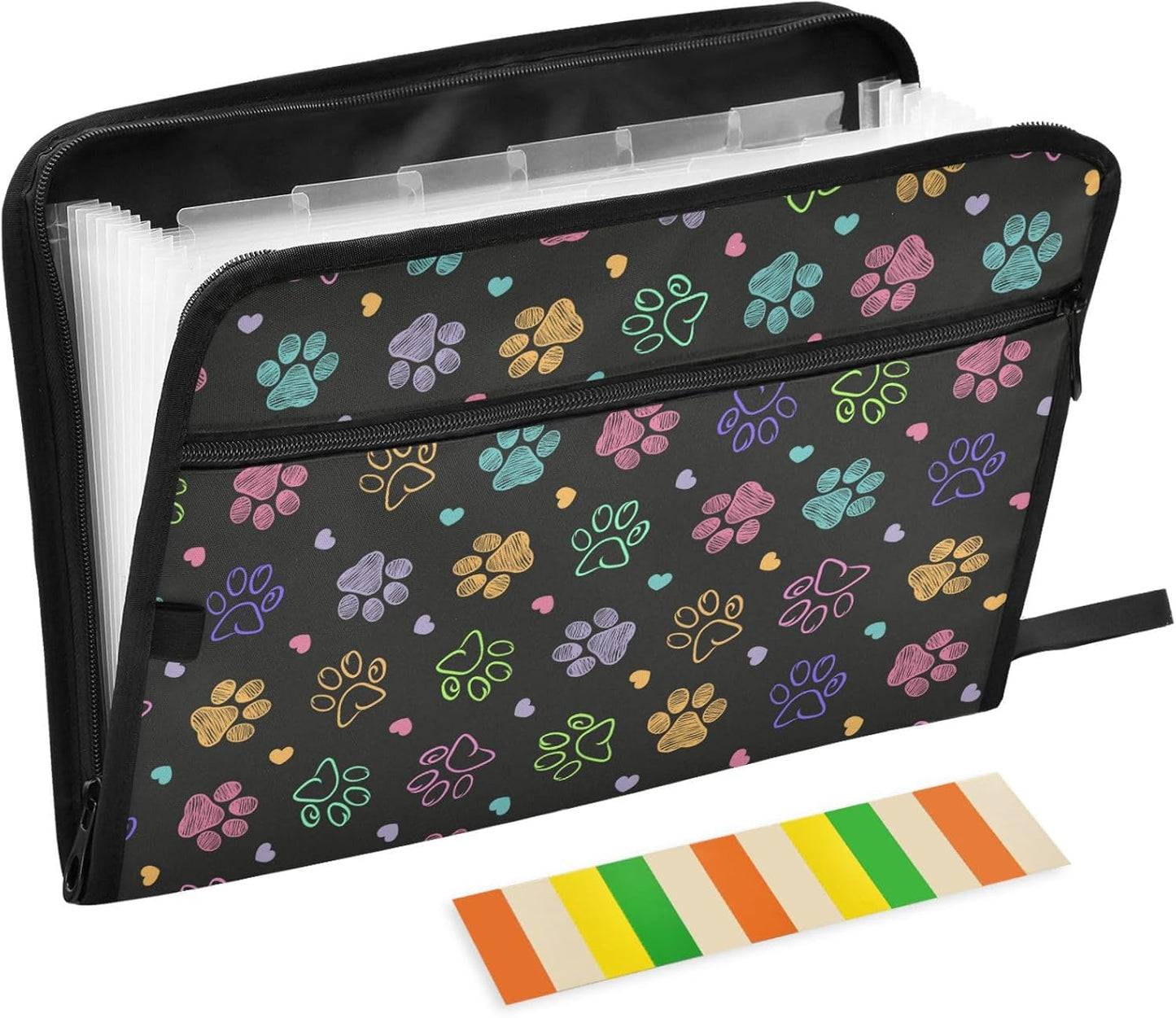 Gredecor 13 Pockets File Folder Organizer A4/Letter Water Resistant Colorful Doodle Paw Document Bag with Zipper Filing Folder Expanding File Pouch Storage for School Office