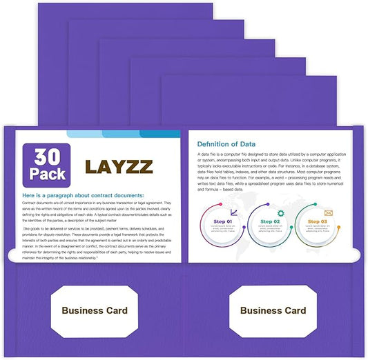 Folders with Pockets, LAYZZ 30 Pack Paper Pocket Folders, 2 Pocket Folders Fits Letter Size Paper, for School Office and Home (Purple)
