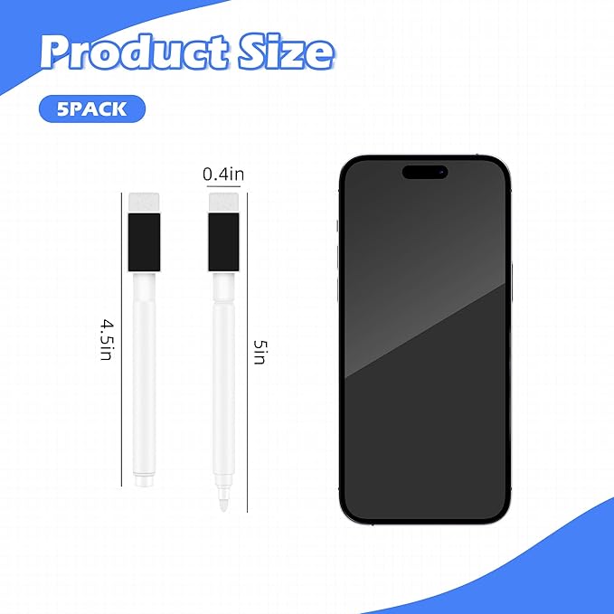 5 Pcs White Dry Erase Markers Magnetic Dry Erase Marker with Eraser Cap Mini Dry Erase Markers for Blackboard (5)