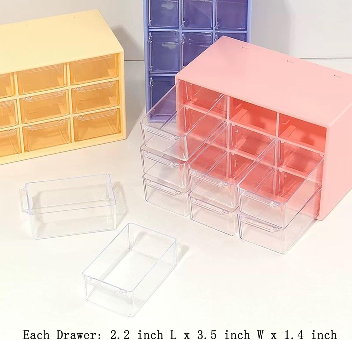 Feadily 2PCS Small Drawer Organizer for Desk, Desktop Drawer Organizer with 9 Clear Drawers, Plastic Desktop Storage Drawers 7.1 Inch x 3 .9 Inch x 4.7 Inch, Yellow