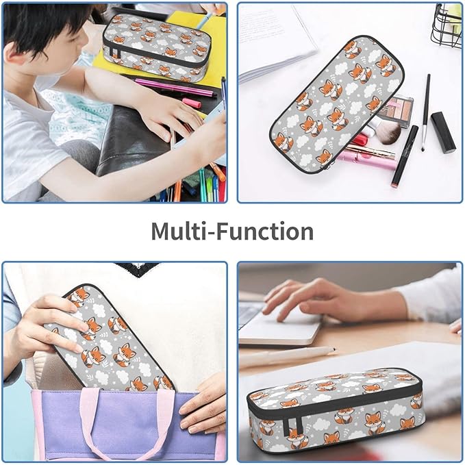 Cute Baby Fox Large Pencil Case With Zipper Compartments Stationery Pencil Bag For Kids Teens Students School Supplies