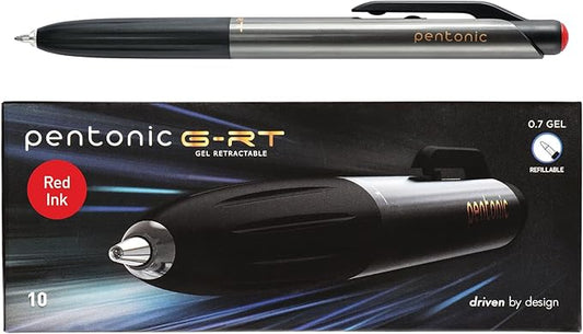 Pentonic GR-T Retractable Gel Pens, 10 Count, Red Ink, 0.7 mm Fine Point, Smooth Writing For Journaling, Note Taking, Office & School (1002364)
