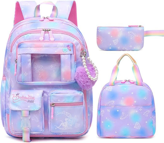 Sweet Girls Backpack - Stylish Splash-resistant School Bag with Multiple Pockets & Trendy Laptop Compartment（17inch Set Purple）