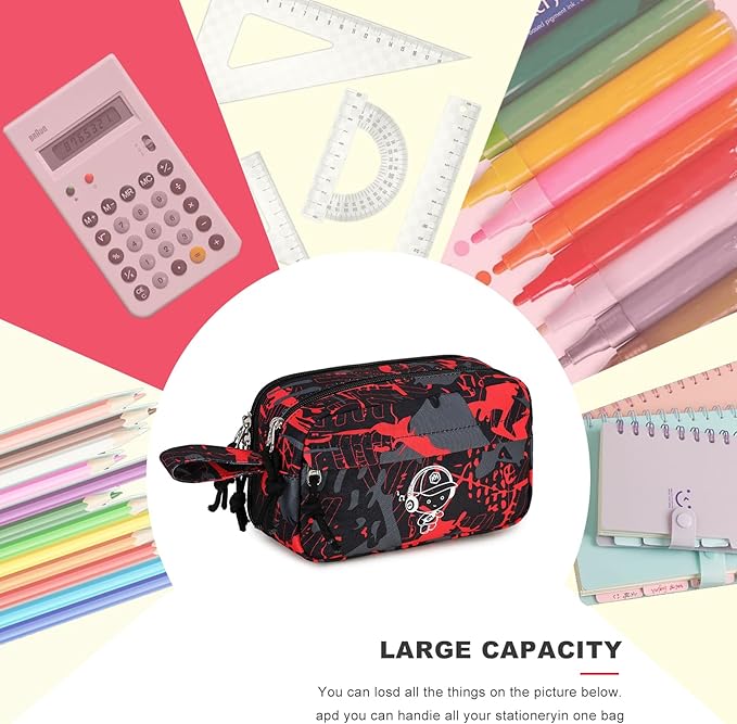 Bluboon Large Capacity Pencil Case Pen Pouch for School Supplies, Teens, Girls, Boys, Women & Men, Durable Multi-Purpose Organizer (Graffiti Red)