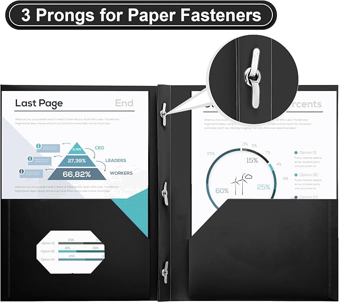 SUIN Plastic Project-Folders with 2 Pockets & 3 Prong, Bulk Pack Project File-Folder for US Letter Size Papers, Ideal for School & Office, Assorted Pastel Colors (Black)