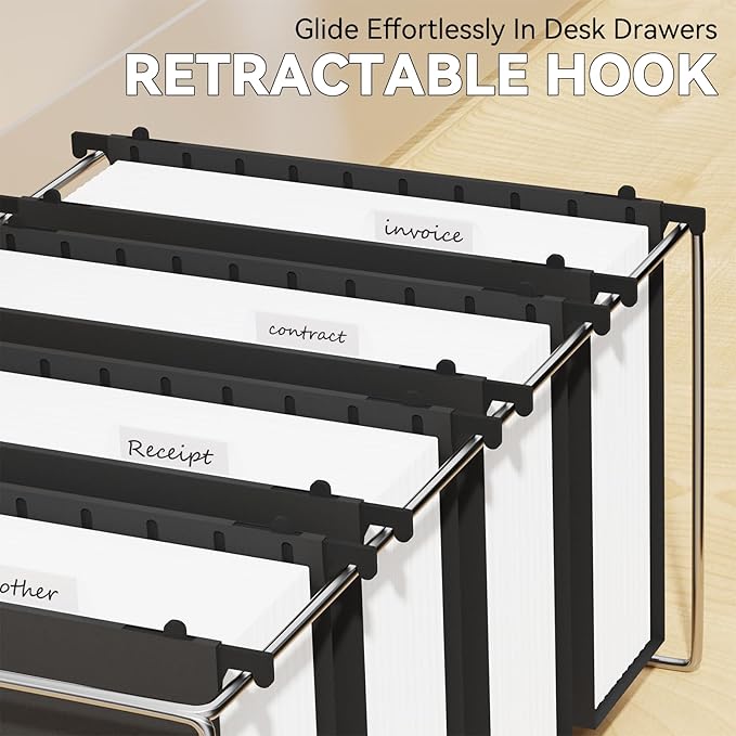 Plastic Hanging File Folder Letter Size,Heavy Duty 3 inch Expansion,Reinforced Black Large Hanging Folders,Insert Gasket,Adjustable Tabs,Filing Cabinet Folders for Office/School/Home,12 Pack