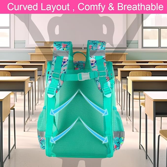 UFNDC 3PCS Bookbag for Girls, 15" Kids Sequin Bookbag with Lunch Box, Green Koala School Bag Set for Elementary Preschool Toddler