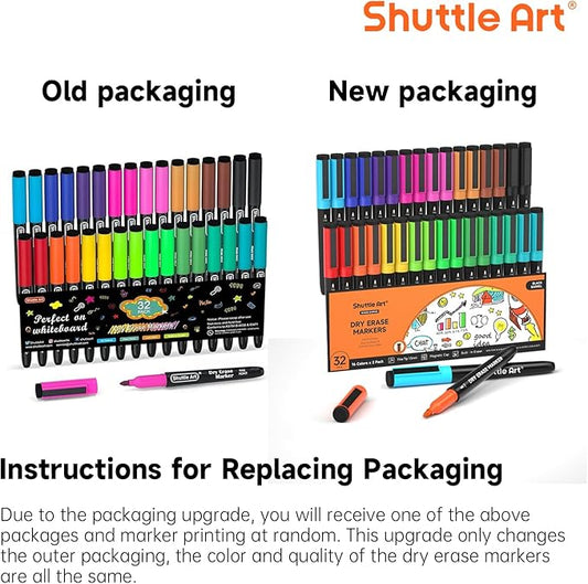 Shuttle Art Dry Erase Markers, 32 Pack 16 Colors Magnetic Whiteboard Markers with Erase, Fine Point Dry Erase Markers Perfect For Writing on Whiteboards,Mirrors for School Office Home