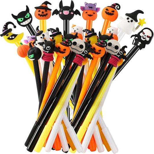 SANNIX 50 Pieces Halloween Pens, Fun Cartoon Gel Ink RollerBall Pens for Kids Gift School Class Birthday Party Supplies Halloween Party Favors Pumpkin Ghost Skull Bat (19 Style)