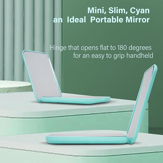 Portable LED Compact Travel Pocket Small Mirror with Light- 2-Sided 1X/3X Magnification, Folding Design, Handheld Mini Light-Up Mirror for Purse in Green.