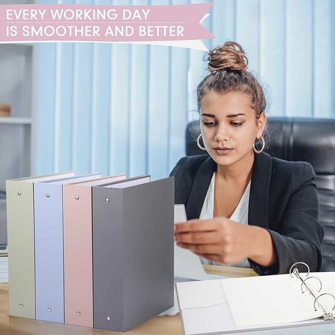 Ctosree 10 Pack Colored 3 Ring Binder with 2 Pockets Hardcover Loose Leaf Binder for Women Men Teacher Student School Office Home Supplies, Fits 11 x 8.5 Size Paper, 10 Colors(2'',Elegant Color)