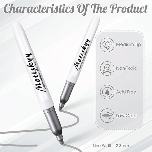 180 Pcs Metallic Permanent Markers Bulk Fine Point Metallic Markers Pens for Fabric, Black Paper, Cards, Scrapbook, Wood, Plastic, Canvas, Mugs, DIY Art Crafts, Etc (Silver)