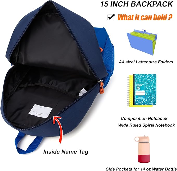 HawLander Little Kids Backpack for Boys Toddler School Bag Fits 3 to 6 years old, 15 inch, Blue