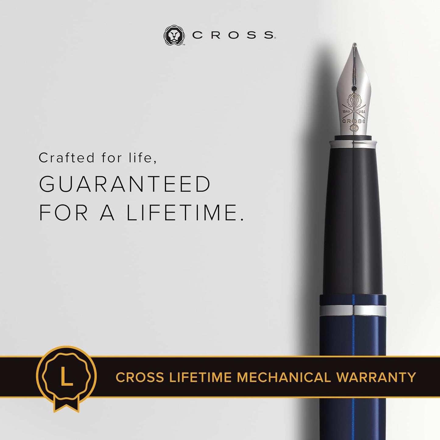 Cross Calais Refillable Fountain Presented in a Luxury Gift Box - Medium Point, Black Ink, Chrome & Blue