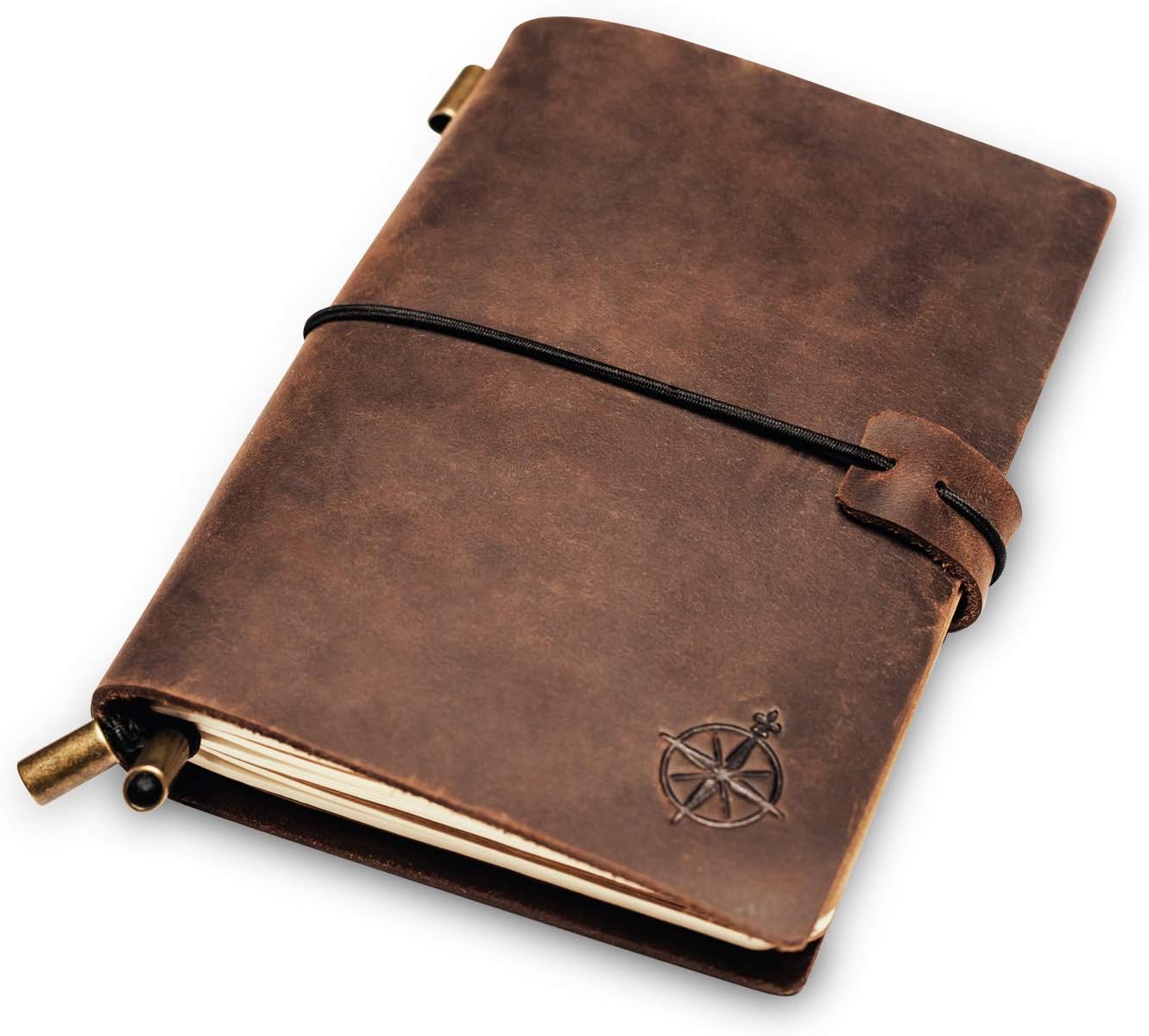 WANDERINGS Pocket Notebook - 4" x 5.1" / 10cm x 13cm - Small, Passport Size Refillable Travelers Notebook - A Beautifully Handcrafted, Rugged and Leather Pocket Journal. Includes 80 GSM Blank Inserts