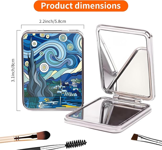 Compact Pocket Mirror, Cute Travel Mini Mirror with Magnification, Foldable Double-Sided Portable Cosmetic Mirror for Men, Women Starry Night