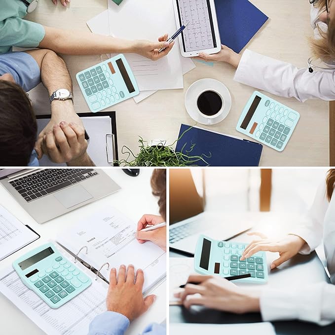 Desk Calculator, Envysun 12-Digit LCD Display Office Calculator – Dual Power, Compact and Lightweight, Easy-to-Read Display, Durable for Business, School, and Home (Light Blue)