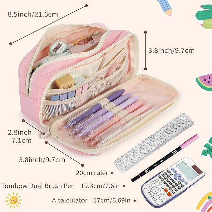 Large Capacity Pencil Case with Compartments, School Pencil Bags with Zipper, Big Storage Pen Bag for Teen Girl Boy Men Women, Adult Stationery Pen Bag for School College and Office