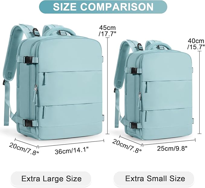 Large Travel Backpack Carry on Flight Approved Mochila De Viaje Carry on Backpack for Airplanes Spirit Airlines Personal Item Bag 18x14x8 Inches Travel Bag Traveling Backpack for Women Men Light Blue